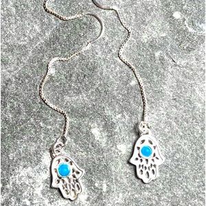 Sterling silver, hamza threader earrings. Custom-made by me! Super light.
